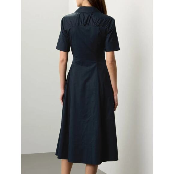 Club Monaco Poplin Navy Blue Midi Short Sleeve Shirt Dress - size 12 - Picture 3 of 10